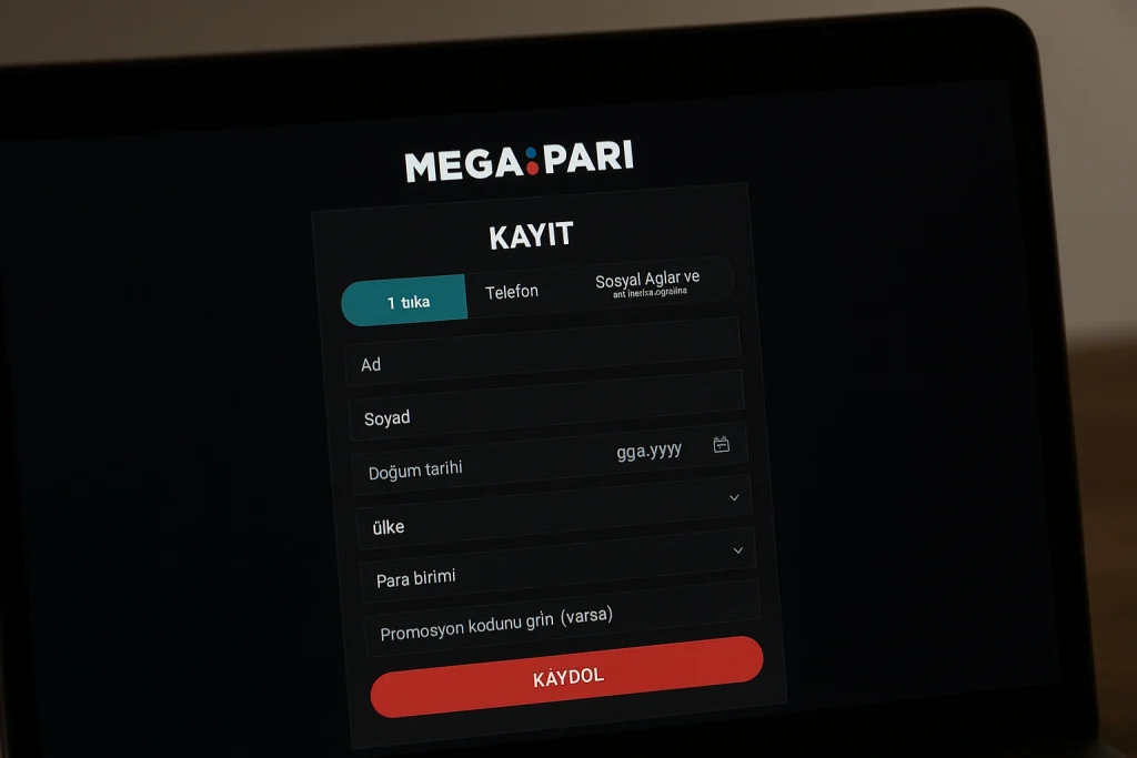Megapari kayıt formu ekranı