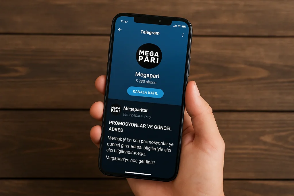 Megapari Telegram kanalı açık ekranda