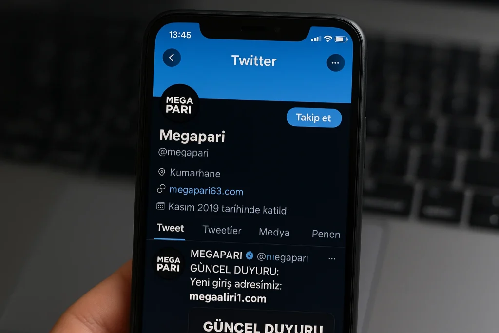Megapari Twitter hesabı açık ekranda